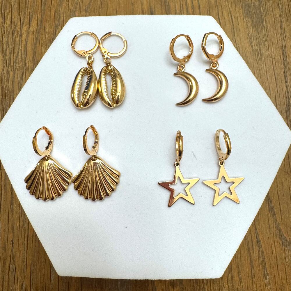 4 Sets Sea Shell Moon Star Earrings - Clearance No Offer